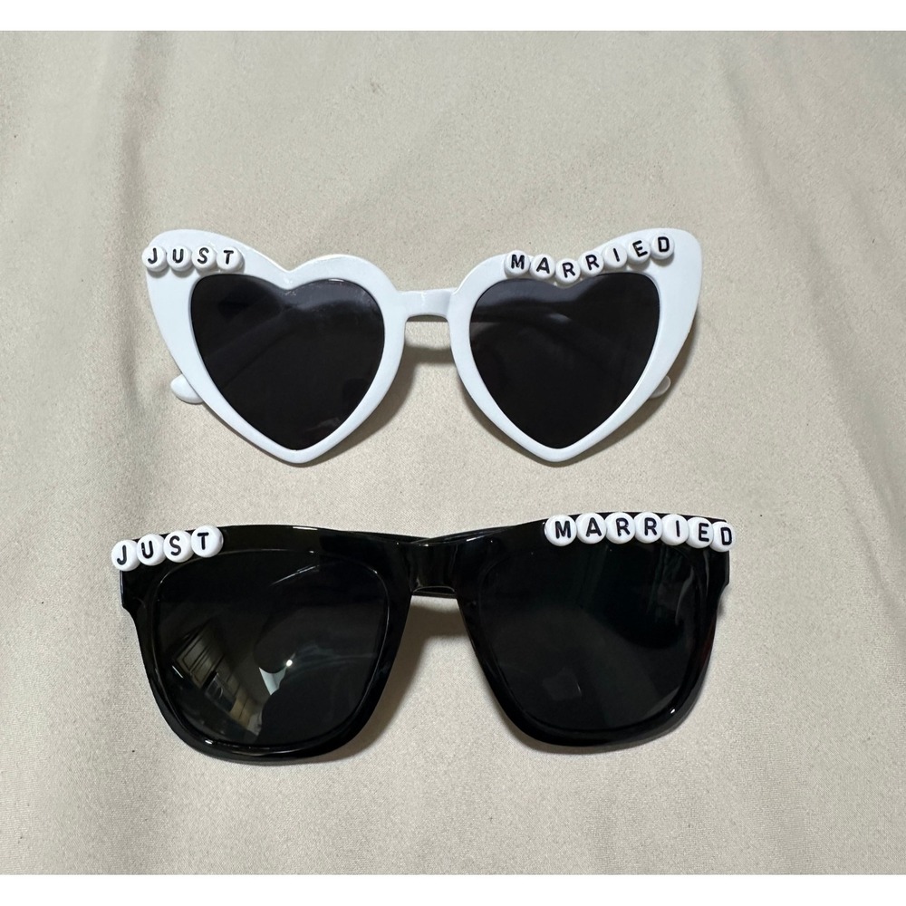 Just Married Heart Sunglasses White Bridal Wedding Bachelorette Photo Props
